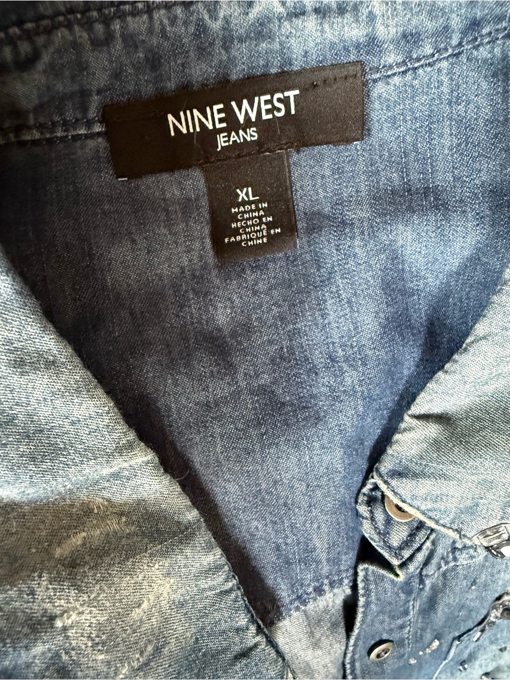 Nine West Stone- Washed Rhinestone Button-Up Shirt - Picture 4 of 6